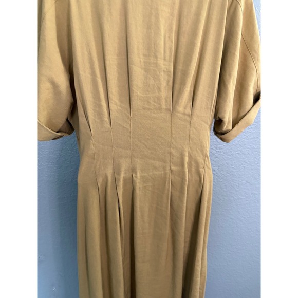 Veronica Beard Shirt Dress 10 Tan Midi Linen Blend Stretch Modest Work Elegant - Picture 5 of 12